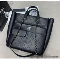 Super Quality Chanel Quilted Calfskin Vertical Shopping Bag CH011302 Black 2025