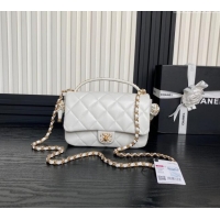 Most Popular Chanel Quilted Lambskin Flap Bag with Top Handle, Chain and Knot AS5317 White 2025