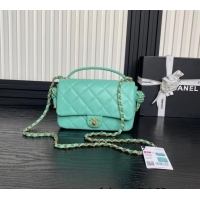 New Fashion Chanel Quilted Lambskin Flap Bag with Top Handle, Chain and Knot AS5317 Green 2025