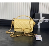 Famous Brand Chanel Quilted Lambskin Flap Bag with Top Handle, Chain and Knot AS5317 Yellow 2025