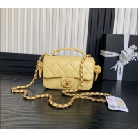 Well Crafted Chanel Quilted Lambskin Mini Flap Bag with Top Handle, Chain and Knot AS5298 Yellow 2025