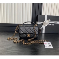 Inexpensive Chanel Quilted Lambskin Mini Flap Bag with Top Handle, Chain and Knot AS5298 Black 2025