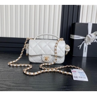 Top Design Chanel Quilted Lambskin Mini Flap Bag with Top Handle, Chain and Knot AS5298 White 2025