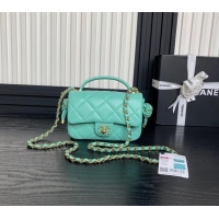 Best Price Chanel Quilted Lambskin Mini Flap Bag with Top Handle, Chain and Knot AS5298 Green 2025