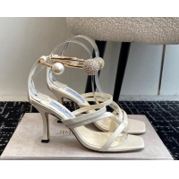 Good Quality Jimmy Choo Lambskin Strap Heel Sandals 10cm with Anklet White 1224024