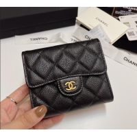 High Quality Fashion Chanel Grained Calfskin Card Holder Wallet 82288 Black/Vintage Gold 2025