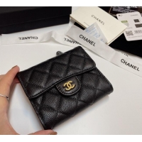 High Quality Fashion Chanel Grained Calfskin Card Holder Wallet 82288 Black/Vintage Gold 2025