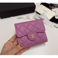 New Fashion Chanel Grained Calfskin Card Holder Wallet 82288 Purple 2025