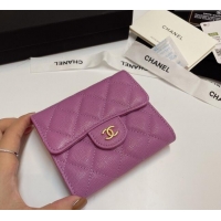 New Fashion Chanel Grained Calfskin Card Holder Wallet 82288 Purple 2025