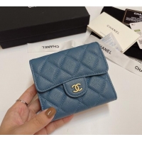 Good Quality Chanel Grained Calfskin Card Holder Wallet 82288 Denim Blue 2025