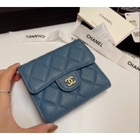 Good Quality Chanel Grained Calfskin Card Holder Wallet 82288 Denim Blue 2025