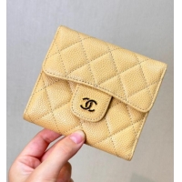 High Quality Chanel Grained Calfskin Card Holder Wallet 82288 Yellow 2025