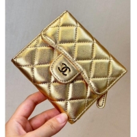 Top Grade Chanel Lambskin Card Holder Wallet 82288 Gold-Tone 2025