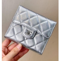 Most Popular Chanel Lambskin Card Holder Wallet 82288 Silver-Tone 2025