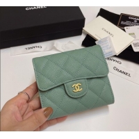 Unique Discount Chanel Grained Calfskin Card Holder Wallet 82288 Light Green 2025