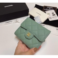 Unique Discount Chanel Grained Calfskin Card Holder Wallet 82288 Light Green 2025