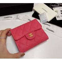 New Fashion Chanel Grained Calfskin Card Holder Wallet 82288 Dark Pink 2025