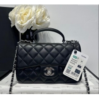 Shop Discount Chanel Coco Lambskin Mini Flap Bag with Top Handle AS2431 Black/Silver 2025