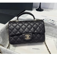 Well Crafted Chanel Coco Lambskin Mini Flap Bag with Top Handle AS2431 Dark Chocolate 2025