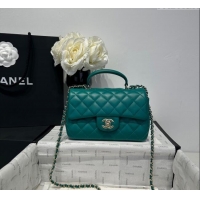 Good Looking Chanel Coco Lambskin Mini Flap Bag with Top Handle AS2431 Dark Green 2025