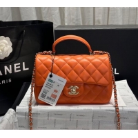 Best Quality Chanel Coco Lambskin Mini Flap Bag with Top Handle AS2431 Orange 2025