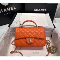 Best Quality Chanel Coco Lambskin Mini Flap Bag with Top Handle AS2431 Orange 2025