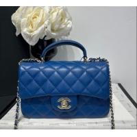 Luxurious Chanel Coco Lambskin Mini Flap Bag with Top Handle AS2431 Royal Blue 2025