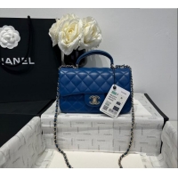 Luxurious Chanel Coco Lambskin Mini Flap Bag with Top Handle AS2431 Royal Blue 2025