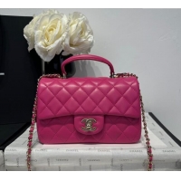 Luxury Classic Chanel Coco Lambskin Mini Flap Bag with Top Handle AS2431 Dark Pink 2025