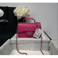 Luxury Classic Chanel Coco Lambskin Mini Flap Bag with Top Handle AS2431 Dark Pink 2025