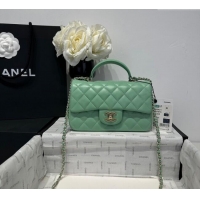 Top Grade Chanel Coco Lambskin Mini Flap Bag with Top Handle AS2431 Light Green 2025