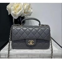 Luxury Cheap Chanel Coco Lambskin Mini Flap Bag with Top Handle AS2431 Dark Grey 2025