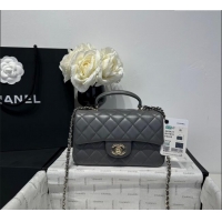 Luxury Cheap Chanel Coco Lambskin Mini Flap Bag with Top Handle AS2431 Dark Grey 2025