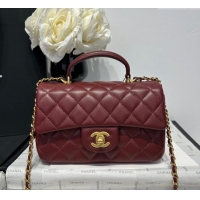 Best Price Chanel Coco Lambskin Mini Flap Bag with Top Handle AS2431 Dark Burgundy 2025