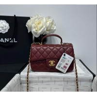 Best Price Chanel Coco Lambskin Mini Flap Bag with Top Handle AS2431 Dark Burgundy 2025