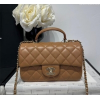 Luxury Discount Chanel Coco Lambskin Mini Flap Bag with Top Handle AS2431 Light Brown 2025