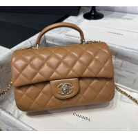 Luxury Discount Chanel Coco Lambskin Mini Flap Bag with Top Handle AS2431 Light Brown 2025