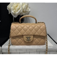 Luxury Classic Chanel Coco Lambskin Mini Flap Bag with Top Handle AS2431 Beige 2025