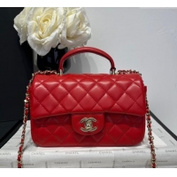 Luxury Cheap Chanel Coco Lambskin Mini Flap Bag with Top Handle AS2431 Red 2025