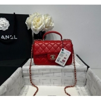 Luxury Cheap Chanel Coco Lambskin Mini Flap Bag with Top Handle AS2431 Red 2025