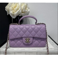 Good Taste Chanel Coco Lambskin Mini Flap Bag with Top Handle AS2431 Light Purple 2025