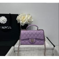 Good Taste Chanel Coco Lambskin Mini Flap Bag with Top Handle AS2431 Light Purple 2025