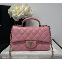 Buy Classic Chanel Coco Lambskin Mini Flap Bag with Top Handle AS2431 Light Pink 2025