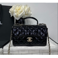 Luxury New Chanel Coco Patent Calfskin Mini Flap Bag with Top Handle AS2431 Black 2025