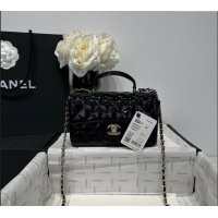 Luxury New Chanel Coco Patent Calfskin Mini Flap Bag with Top Handle AS2431 Black 2025