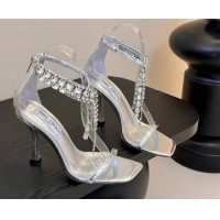 Buy Fashionable Jimmy Choo Verity Heel Sandals 9.5cm in Vintage Leather with Strass Strap Silver 0225012