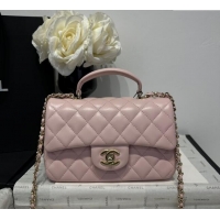 Luxury Cheap Chanel Coco Lambskin Mini Flap Bag with Top Handle AS2431 Pale Pink 2025