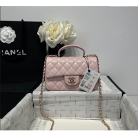 Luxury Cheap Chanel Coco Lambskin Mini Flap Bag with Top Handle AS2431 Pale Pink 2025