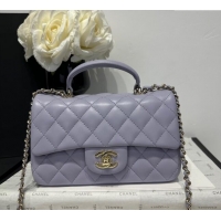 Cheap Wholesale Chanel Coco Lambskin Mini Flap Bag with Top Handle AS2431 Pale Purple 2025