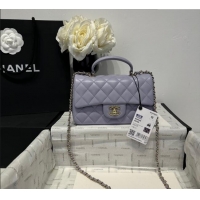 Cheap Wholesale Chanel Coco Lambskin Mini Flap Bag with Top Handle AS2431 Pale Purple 2025